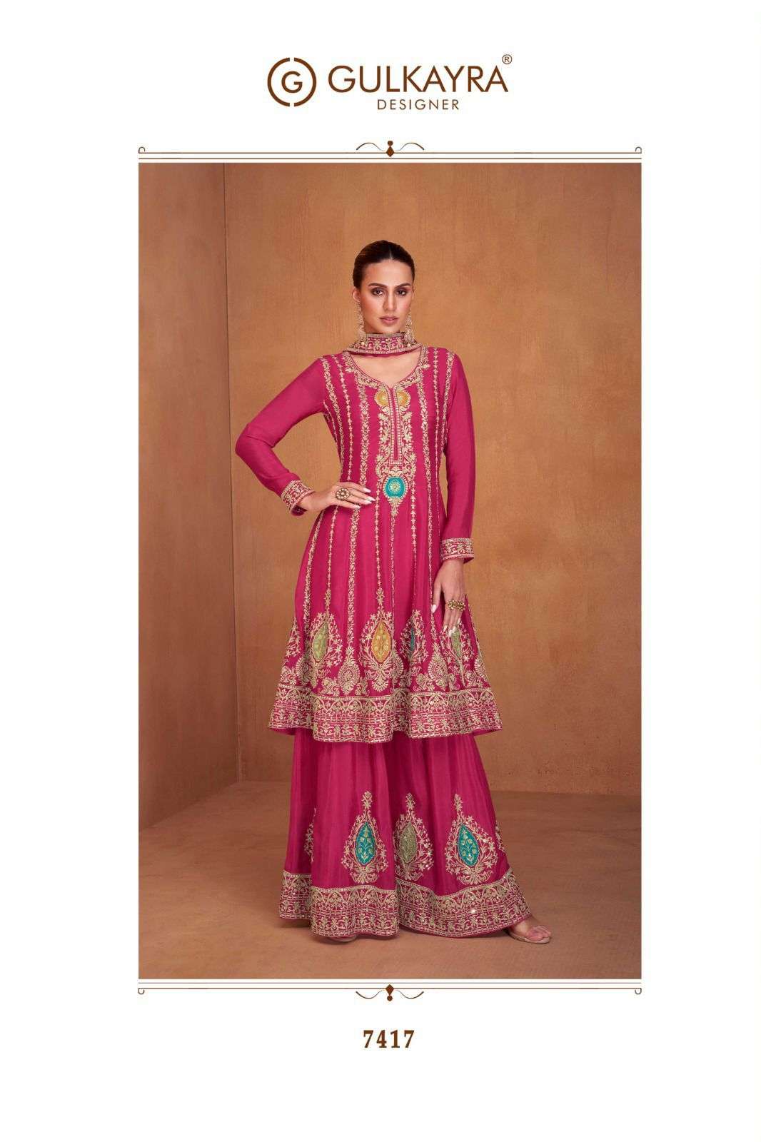 SHYSHA HIT LIST REAL CHINON EMBROIDERY AND HANDWORK KURTI WITH PLAZZO AND DUPATTA BY GULKAYRA BRAND 7417